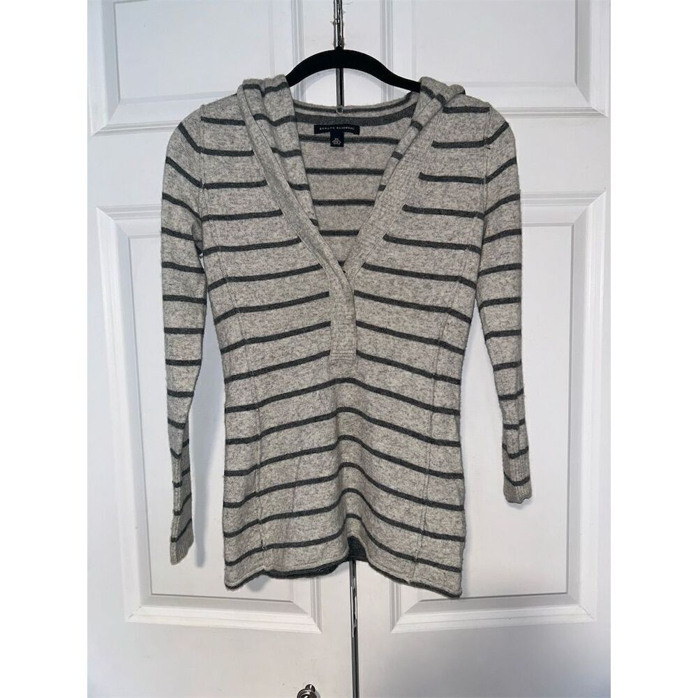 Banana Republic Women's Striped Hooded Sweater Gray XS Long Sleeve Pullover